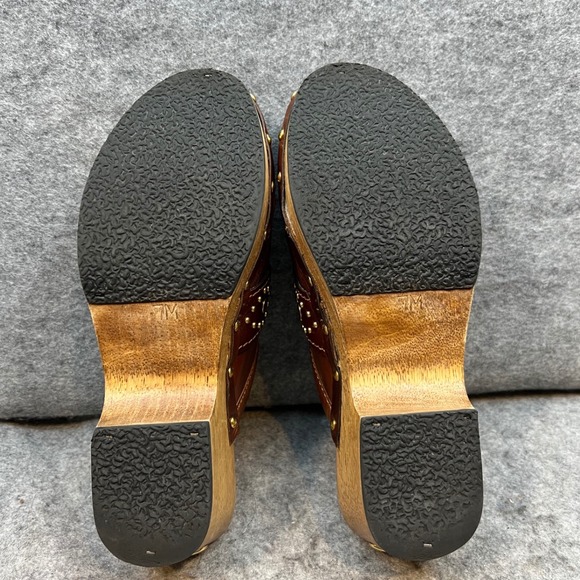 Michael Kors Studded‎ Leather Clogs Mules Brown Wooden Heel Women's Shoes Size 7 - Picture 9 of 9